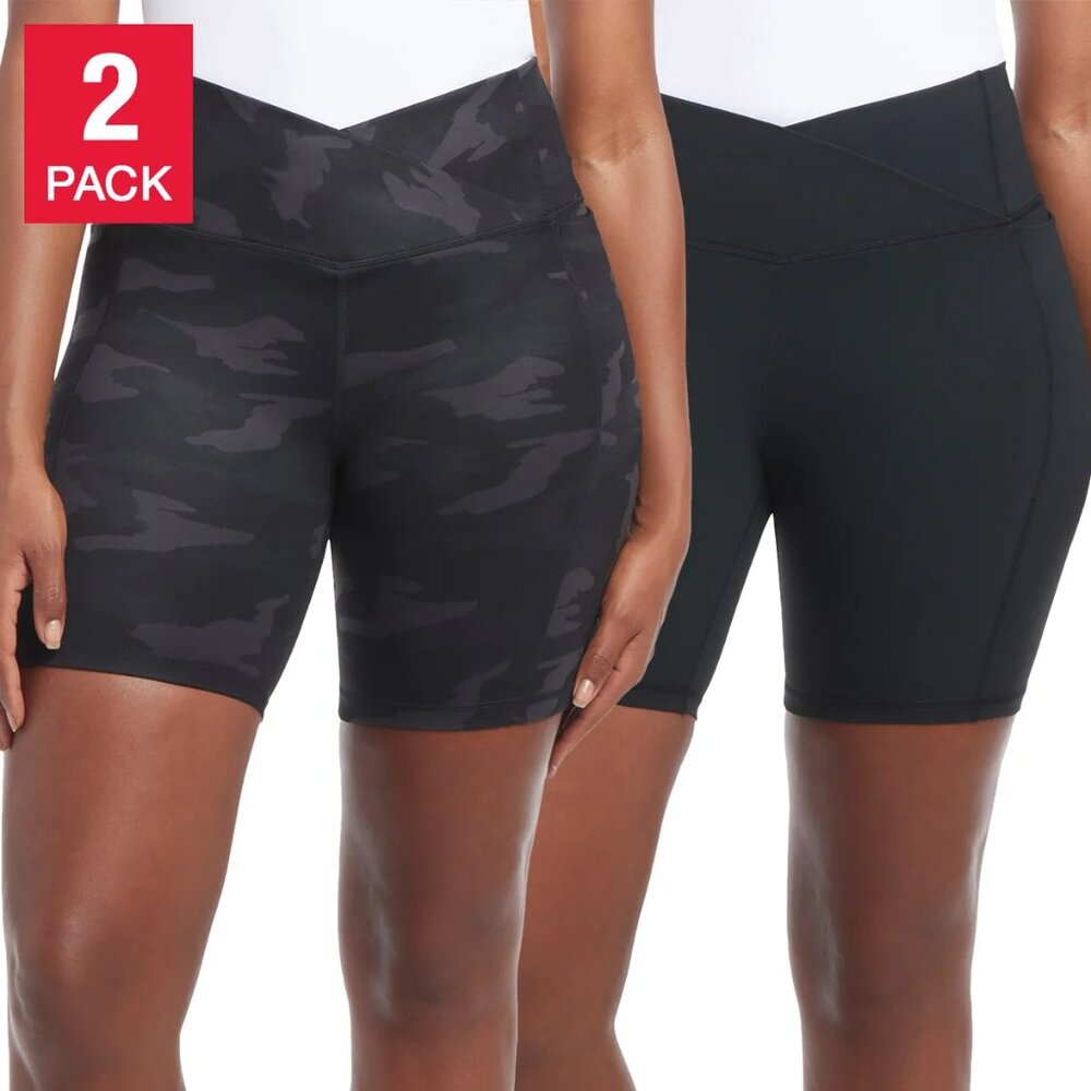 Danskin Women's Cross Waist 2-Pack Bike Shorts, Side Pockets